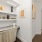 home work space with desk and shelves